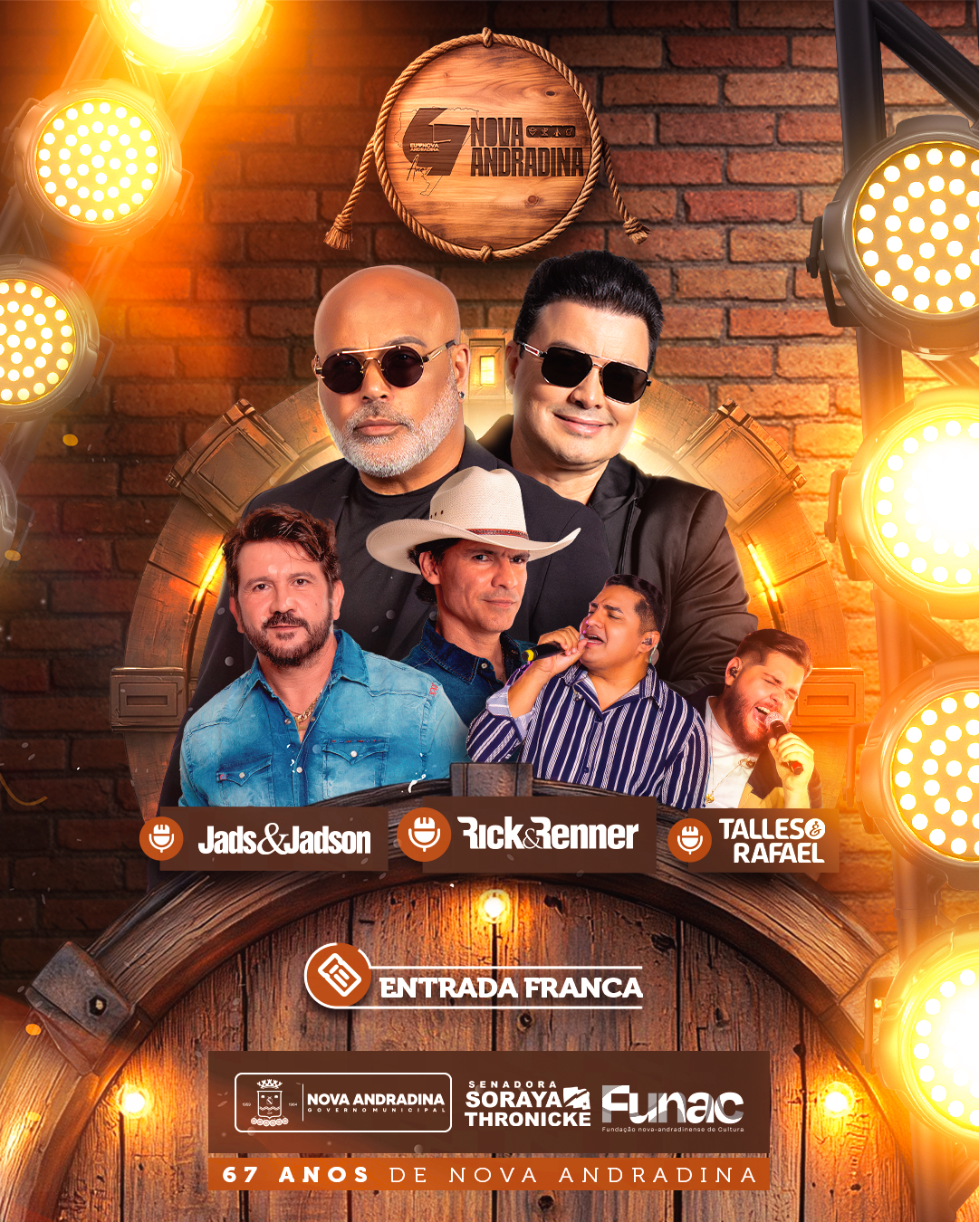 67º aniversário de Nova Andradina será marcado por shows de Rick & Renner e Jads & Jadson