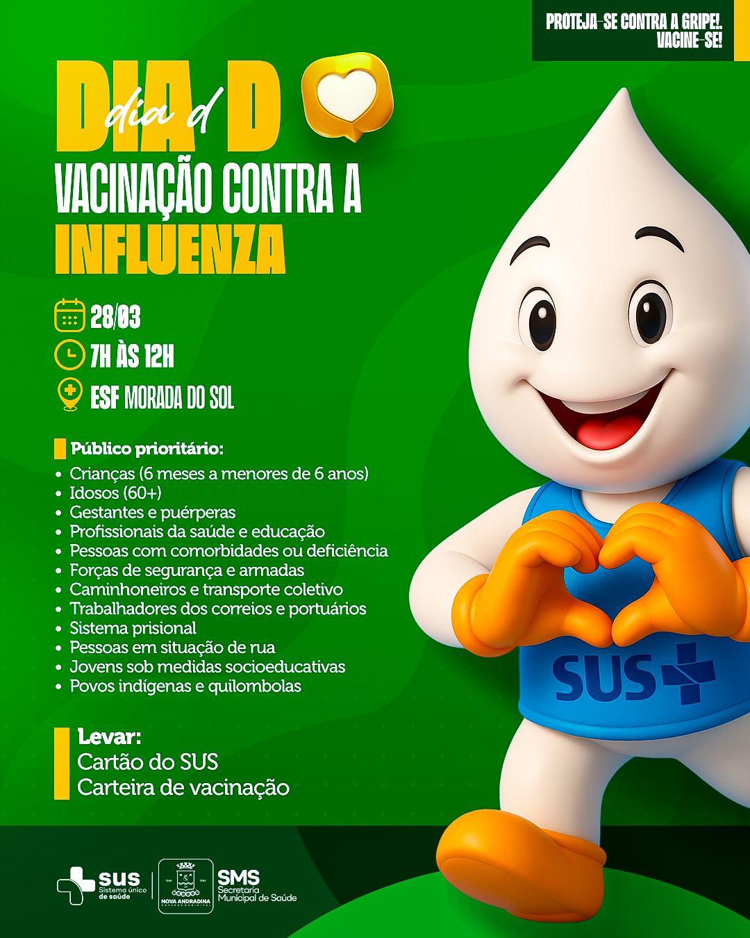 Sábado terá Dia D de vacinação contra a Influenza na ESF Morada do Sol
