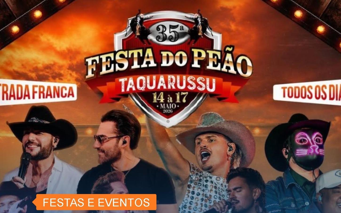 35ª Festa do Peão de Taquarussu terá entrada franca todos os dias; confira as atrações 