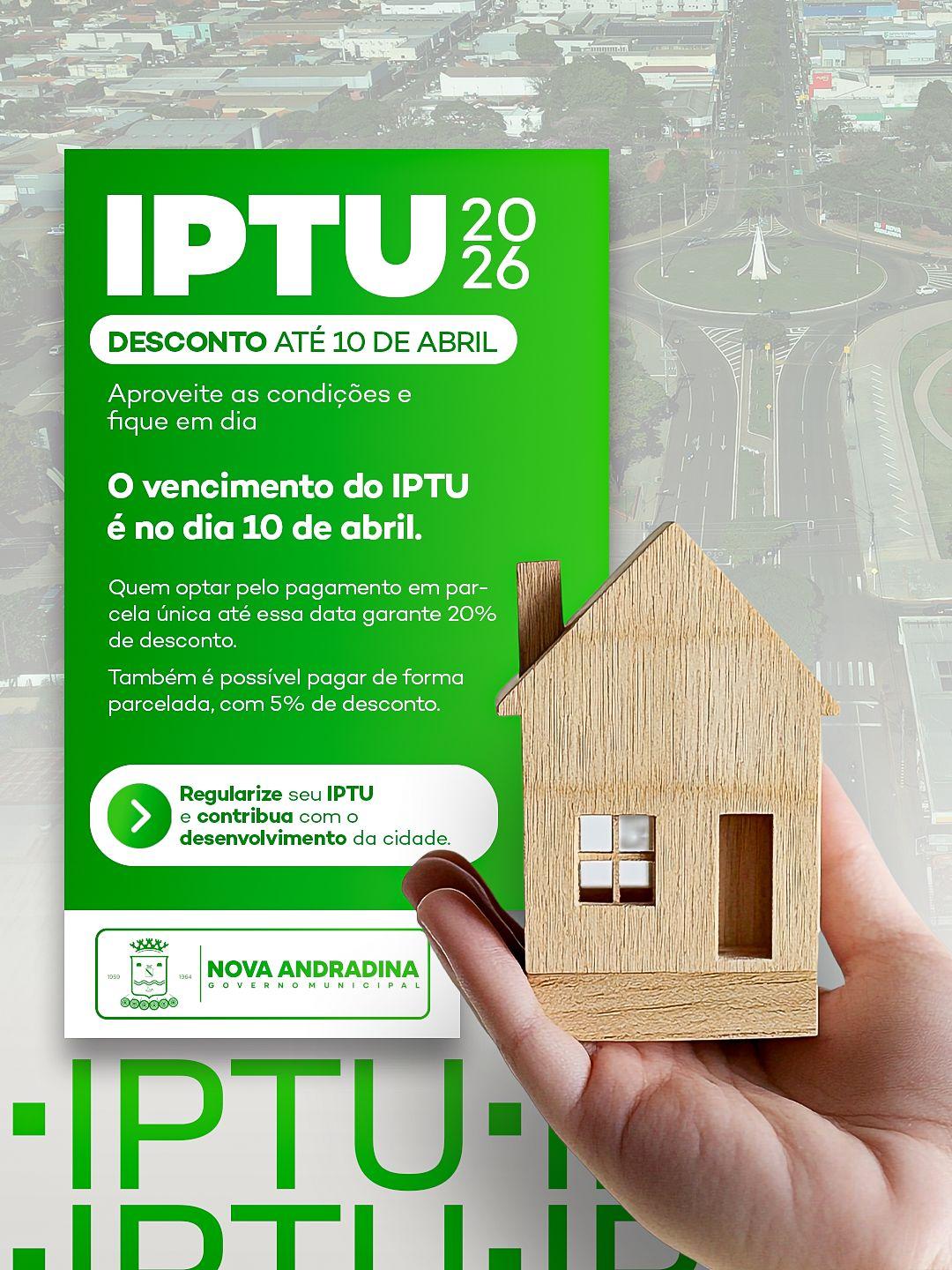 Prazo para pagamento do IPTU com desconto de 20% termina sexta-feira (10)