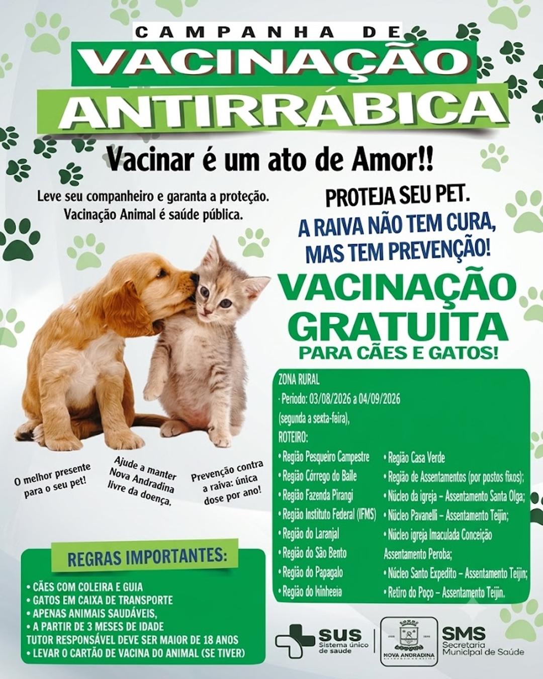 Campanha de vacinação antirrábica começa dia 3 em Nova Andradina