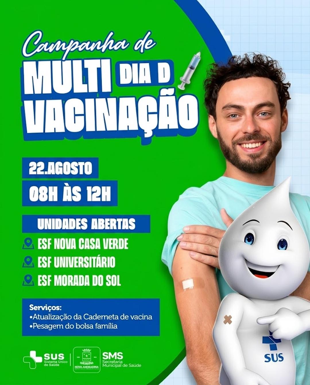 Dia D de Multivacinação terá atendimento em três ESFs de Nova Andradina