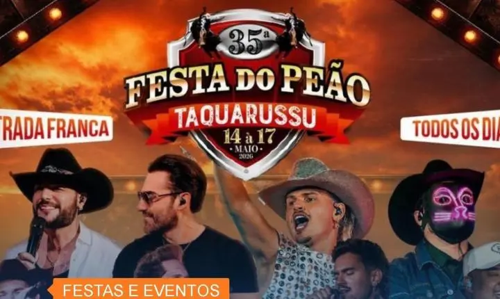 35ª Festa do Peão de Taquarussu terá entrada franca todos os dias; confira as atrações 