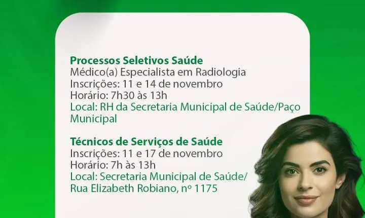 Prefeitura abre processos seletivos para contratação de profissionais da Saúde