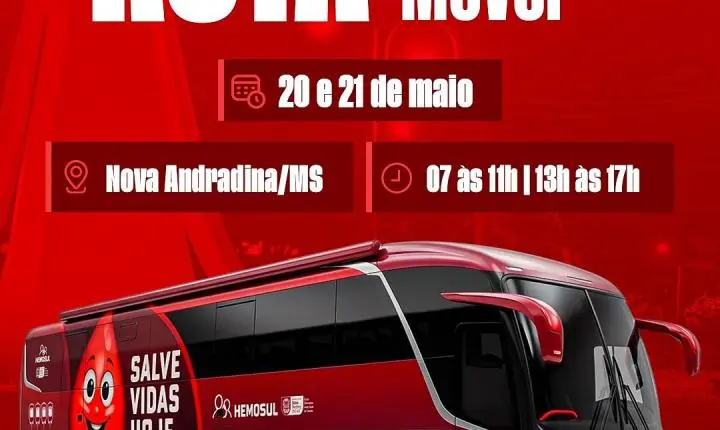 Rota Hemosul Móvel chega a Nova Andradina nos dias 20 e 21 de maio