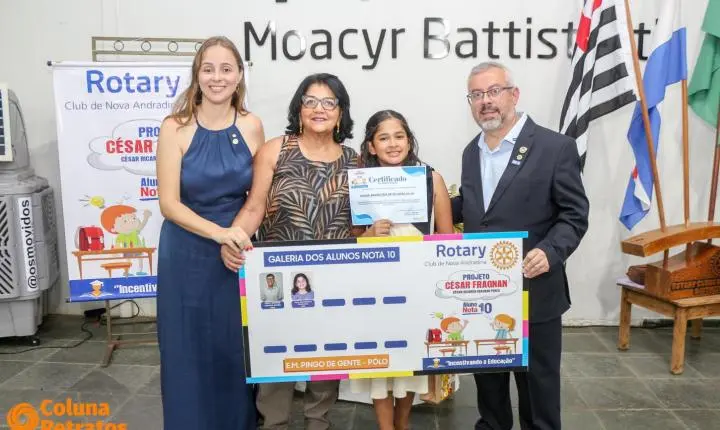 Rotary Club Nova Andradina realiza solenidade de premiação do projeto “Aluno Nota 10” e posse de novos membros 